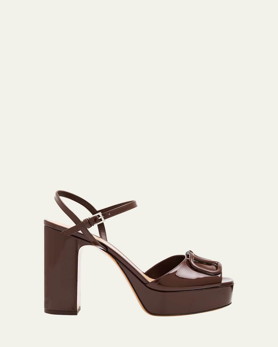 VLogo Signature Patent Leather Platform Sandals